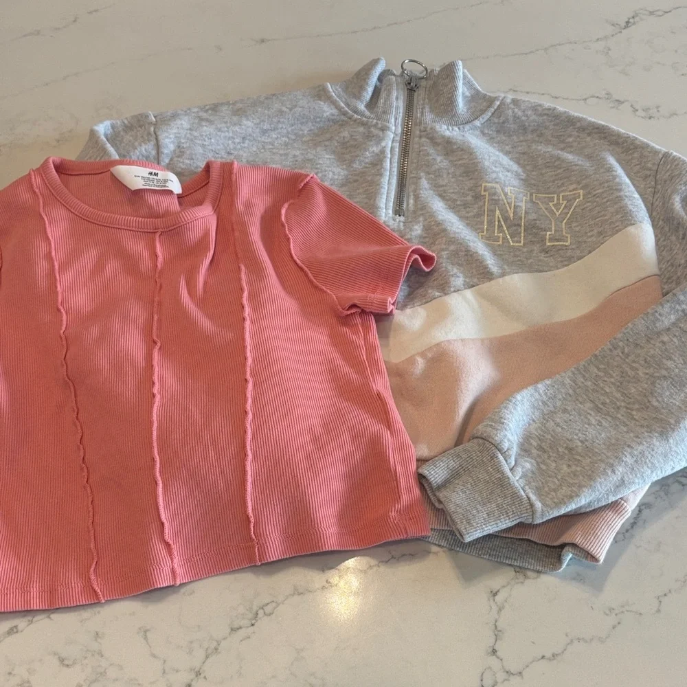 H&M Gray and Pink Kids Sweatshirt and Tee Set